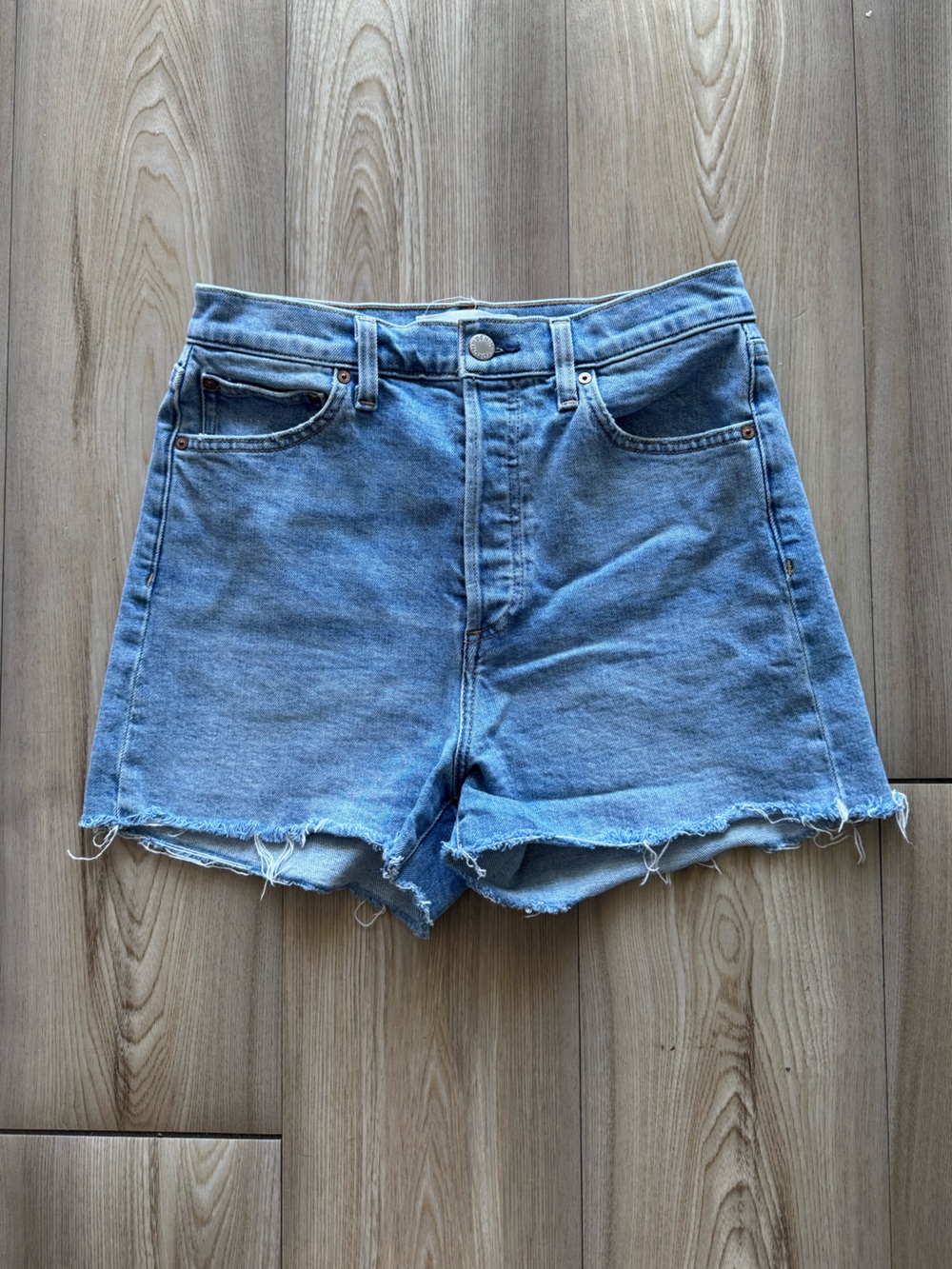 Denim Forum Light Blue High-Rise Distressed Jean Shorts